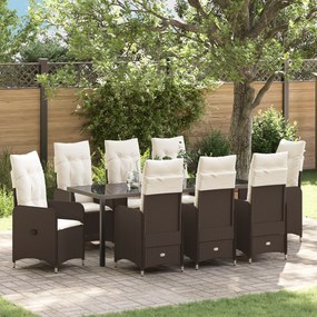 vidaXL Conjunto de Móveis de Jardim com Almofadas Castanhas em Vime Poliéster