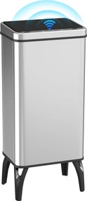 HOMCOM Balde de Lixo Automático 50 L em Aço Inoxidável com Sensor Infravermelhos e Aro de Retenção 35,5x26x83,5 cm Prata | Aosom Portugal