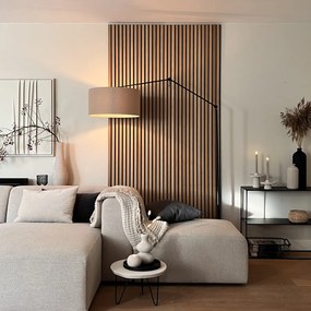 Candeeiro de pé preto com cúpula castanho claro 50 cm ajustável - Editor