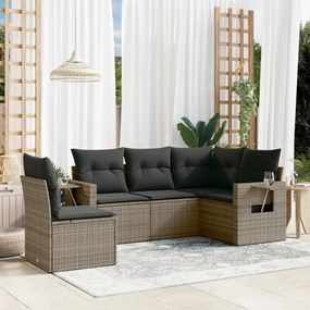 5 pcs conjunto sofás de jardim c/ almofadões vime PE cinzento
