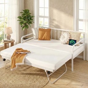 Sofá-cama individual com luzes LED205 x 90 x 96,5 cm (COLCHÕES NÃO INCLUIDOS), base metálica e cama extra extraível, estação de carregamento integrada