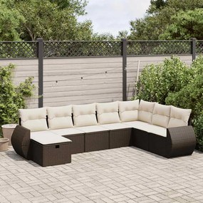 vidaXL 8 pcs conjunto sofás de jardim c/ almofadões vime PE castanho