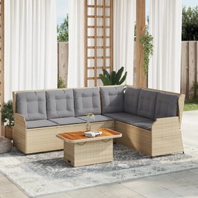 vidaXL 5 pcs conjunto lounge p/ jardim com almofadões vime PE bege