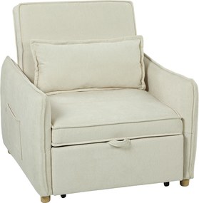 HOMCOM Poltrona-cama 3 em 1 conversível com função cama, almofada lombar, para sala de estar, creme | Aosom Portugal