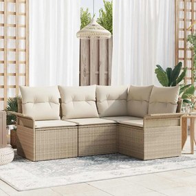 vidaXL Conjunto de Sofás para Jardim com Almofadas Bege Poly Rattan