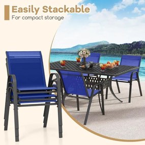 Conjunto de 2 cadeiras de jantar de jardim empilháveis Estrutura resistente ao tecido respirável Pátio exterior Praia 55 x 67 x 83 cm Azul