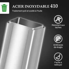Caixote do lixo de cozinha de 20 L, 21,5 x 37,2  x 57  cm em aço inoxidável com tampa de fecho suave, compacto e com balde interior amovível prateado