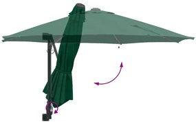 Guarda-sol de Jardim Montado na Parede com LEDs Verde 248 cm