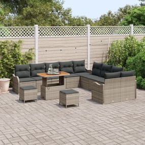 Conjunto de Sofá de Jardim de 13 Peças com Almofadas Cinzento Rattan P