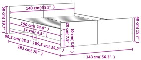 Estrutura de Cama Moona - 140x190 cm - Cinzento - Design Moderno