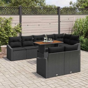Conjunto de Jantar de Jardim com 9 Peças e Almofadas de Rattan Polipro