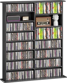 Organizador para CD e DVD com 16 compartimentos e 12 prateleiras ajustáveis, capacidade máxima de 720 CD/396 DVD e Blu-ray, preto
