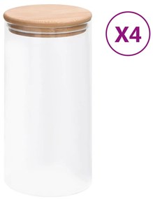 vidaXL Frascos de vidro com tampas de bambu 4 pcs 1200 ml