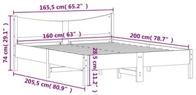 Cama sem colchão 160x200 cm madeira de pinho maciça branco