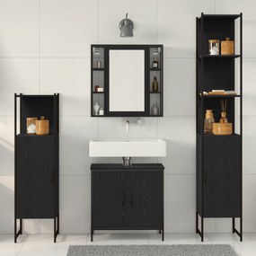 Conjunto de Móveis para Casa de Banho de 4 peças Carvalho Preto Madeir