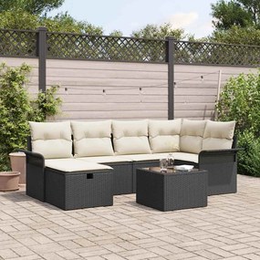 vidaXL Conjunto de Sofá de Jardim de 7 Peças com Almofadas Preto Rattan Polímero
