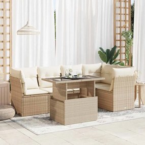 vidaXL 6 pcs conjunto de sofás p/ jardim com almofadões vime PE bege