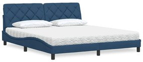 vidaXL Cama com colchão 180x200 cm tecido azul