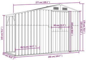 Abrigo de jardim 277x93x179 cm aço galvanizado cinzento