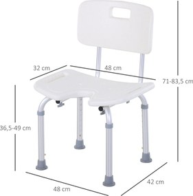 Cadeira de Banho, 48 x 42 x 83,5 cm, Altura Regulável, Branco