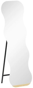 Espelho de Pé 160x50 cm sem Moldura Espelho de Corpo Inteiro com Forma Ondulada Suporte e Base de Madeira Preto