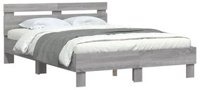 Estrutura de cama c/ cabeceira derivados madeira cinza sonoma
