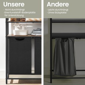Cesto para roupa suja com 2 compartimentos com 2 prateleiras, saco extraível 73 x 33 x 92 cm castanho vintage-preto