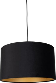 Candeeiro suspenso preto com ficha e abajur preto com interior dourado 35cm - Cavalux