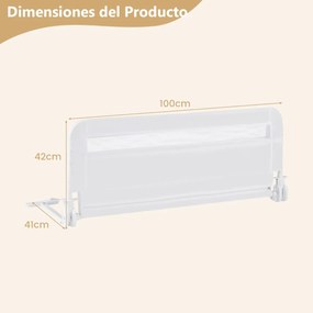 Barreira de Cama para Crianças Pequenas Dobrável de 100 cm com Capa Removível e Lavável e Correia de Segurança Branca