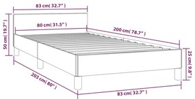 Estrutura de cama c/ cabeceira tecido 80x200 cm cinza-escuro