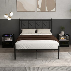 Mesa de cabeceira LED com Estante Gaveta Porta USB 3 Cores de Luz e Iluminação Ajustável para Quarto 45 x 40 x 50 cm Preto