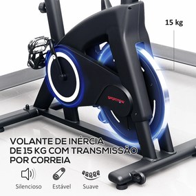 Bicicleta Estática Bicicleta Fitness com Volante de Inércia de 15 kg Ecrã LED Guiador e Assento Ajustável 108x53x111 cm Preto