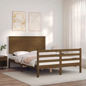 Estrutura de cama dupla pequena 4FT madeira maciça castanho-mel