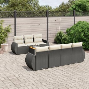 8 pcs conjunto sofás de jardim com almofadões vime PE preto