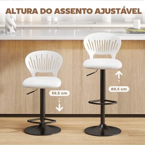 Conjunto de 2 Bancos Altos de Cozinha Giratórios a 360° Reguláveis em Altura de 84-105 cm 40,5x43x84-105 cm Branco