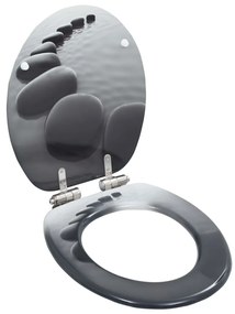 Assentos sanita 2 pcs c/ tampas fecho suave MDF design pedras