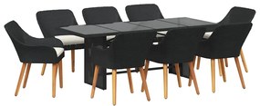 Conjunto de Jantar de Jardim 9 Peças Preto em Rattan Sintético