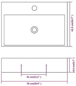 Lavatório + abertura p/ torneira cerâmica branco 76x42,5x14,5cm