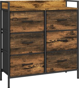 HOMCOM Cómoda com 6 Gavetas Dobráveis de Tecido Estrutura de Aço e Estilo Industrial 79x29x85 cm Castanho Rústico | Aosom Portugal