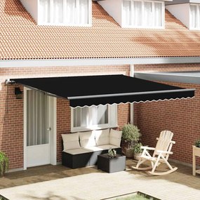 vidaXL Toldo Retrátil Manual Preto 400 × 300 cm Poliéster e Aço