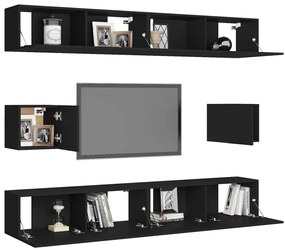 6 pcs conjunto de móveis de TV derivados de madeira preto