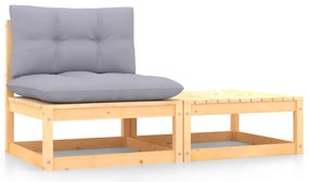 2 pcs conjunto lounge de jardim com almofadões pinho maciço