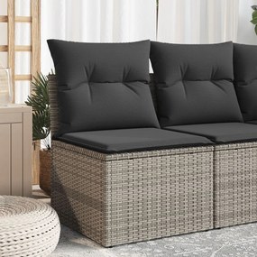 vidaXL Sofá de jardim sem braços com almofadões vime PE cinzento