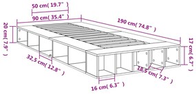 Estrutura cama 90x190 cm derivados de madeira cinzento sonoma