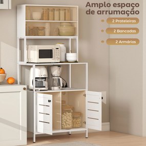 Armário de Cozinha com Tomada de Corrente Suporte para Micro-Ondas 2 Entradas USB e Compartimentos 80x42x171 cm Branco