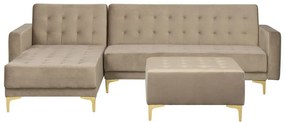 Sofá de canto 4 lugares com repousa-pés em veludo cor de areia à direita ABERDEEN Beliani