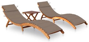 Espreguiçadeiras com mesa e almofadões 2 pcs acácia maciça