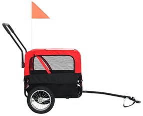 Reboque bicicletas/carrinho para animais 2-em-1 vermelho/preto