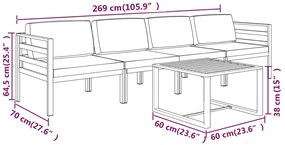 5 pcs conjunto lounge jardim com almofadões alumínio antracite