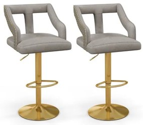 Conjunto de 2 cadeiras de bar com apoio para os pés e base de metal galvanizado de 2 camadas - rosa